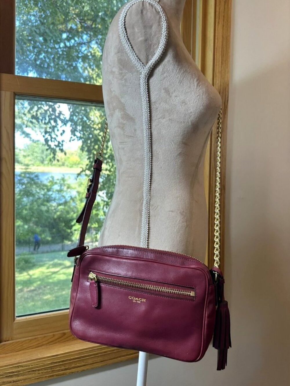 Coach Legacy Flight Bag 25362 Port Burgundy Leather Chain Crossbody Tassel